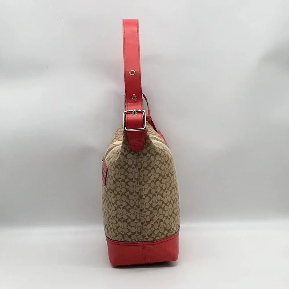 Coach Red / Tan Canvas And Leather Signature Legacy Stripe Duffle Bag  19918_4